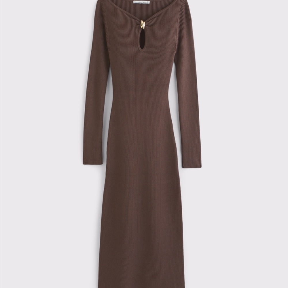 Abercrombie & Fitch Hardware Keyhole Maxi Sweater Dress M Brown, No sign of wear - Picture 7 of 11